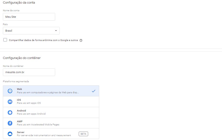 Google Tag Manager - Criar Conta