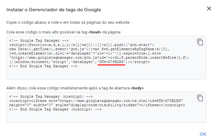Google Tag Manager - Tag GTM criada